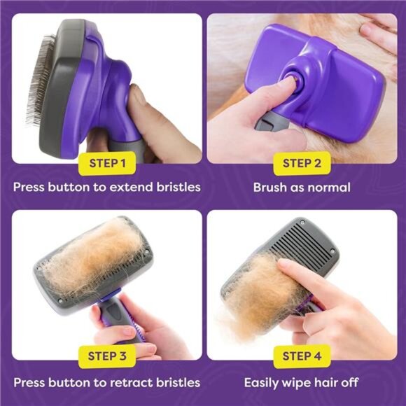 Dog & Cat Brush,Cat & Dog Grooming,Self Cleaning Slicker Brush for Pets,Grooming - Picture 4 of 7